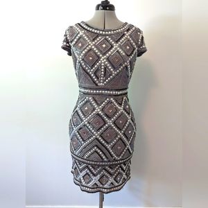 Adrianna Papell Sequin Mini Dress - Taupe, Gray